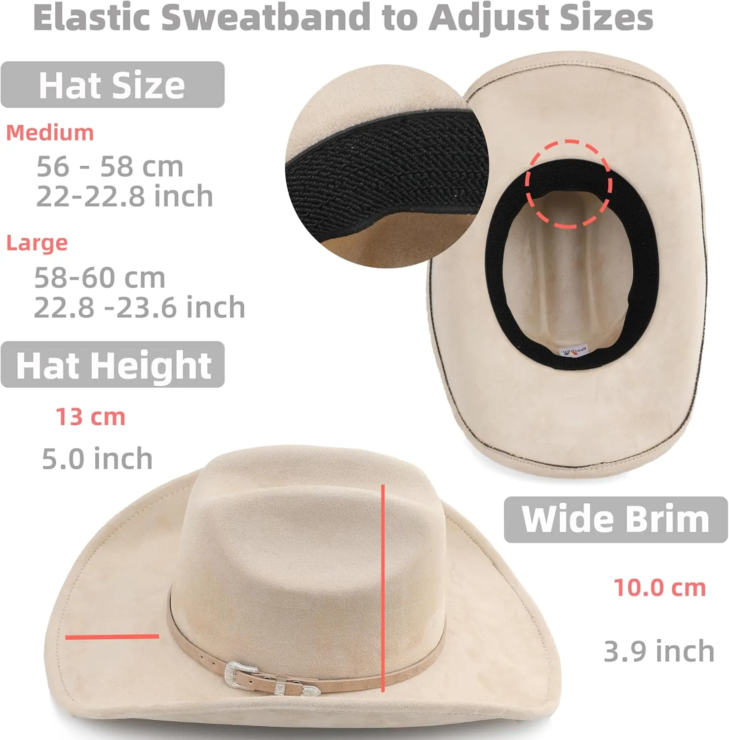 Big Cowboy Hat for Women Men Wide Brim Cowgirls Beach Cattleman Western Cowboys Hat