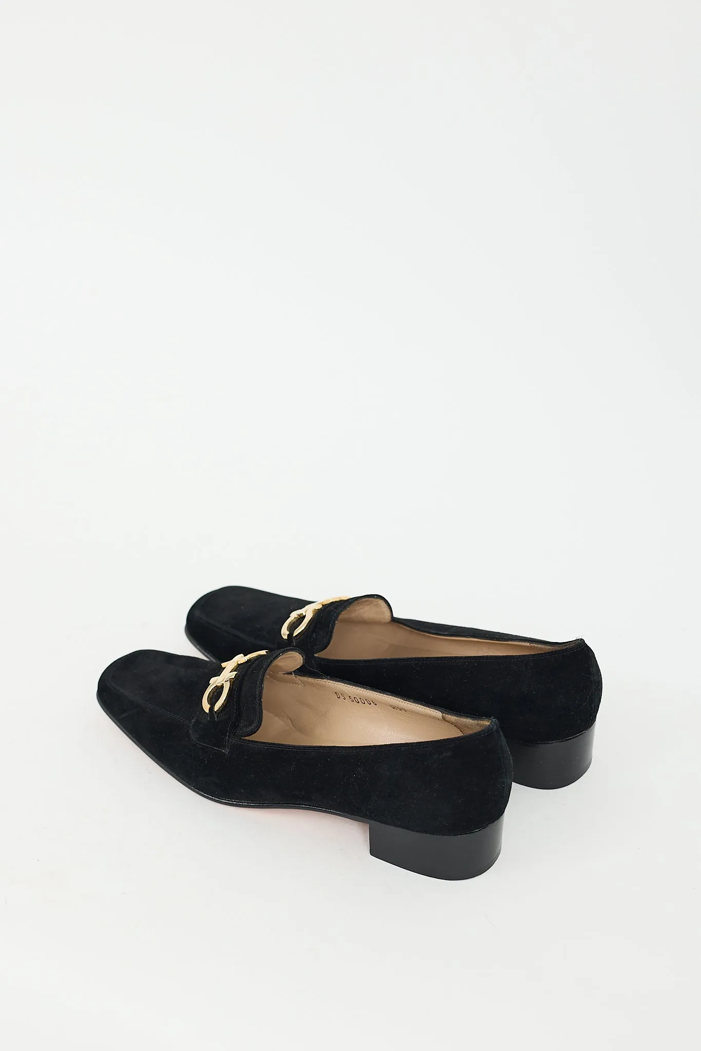 Black Suede Gancini Heeled Loafer
