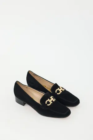 Black Suede Gancini Heeled Loafer