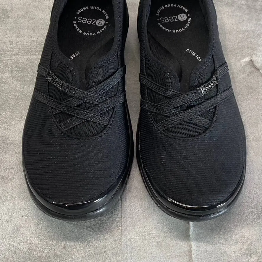BZEES Women's Black Mesh Niche Washable Fabric Lightweight Slip-On Sneakers