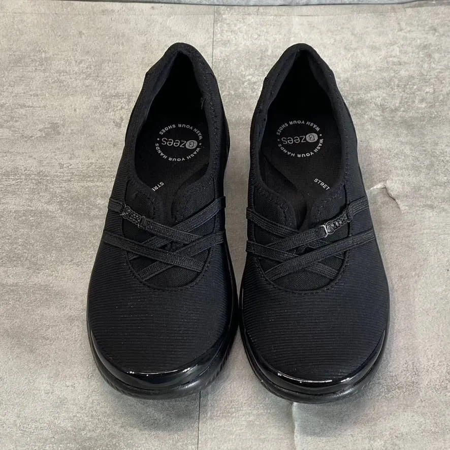 BZEES Women's Black Mesh Niche Washable Fabric Lightweight Slip-On Sneakers
