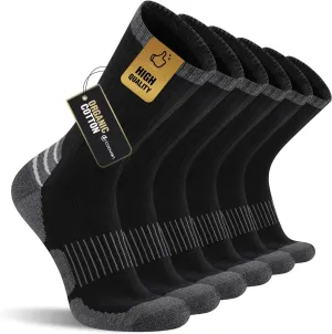 COOVAN Mens Cotton Crew Socks Moisture Wicking Cushioned Athletic Heavy Duty Work Boot Socks 6 Pairs