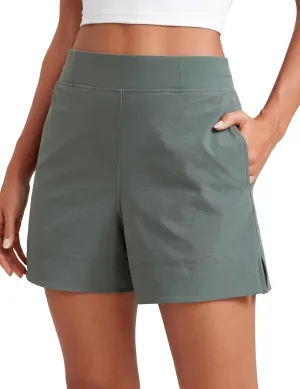 CRZ YOGA Stretch Womens Shorts Casual 4" Linerless High Waisted V Slit for Athletic Hiking Dress Golf with Pockets
