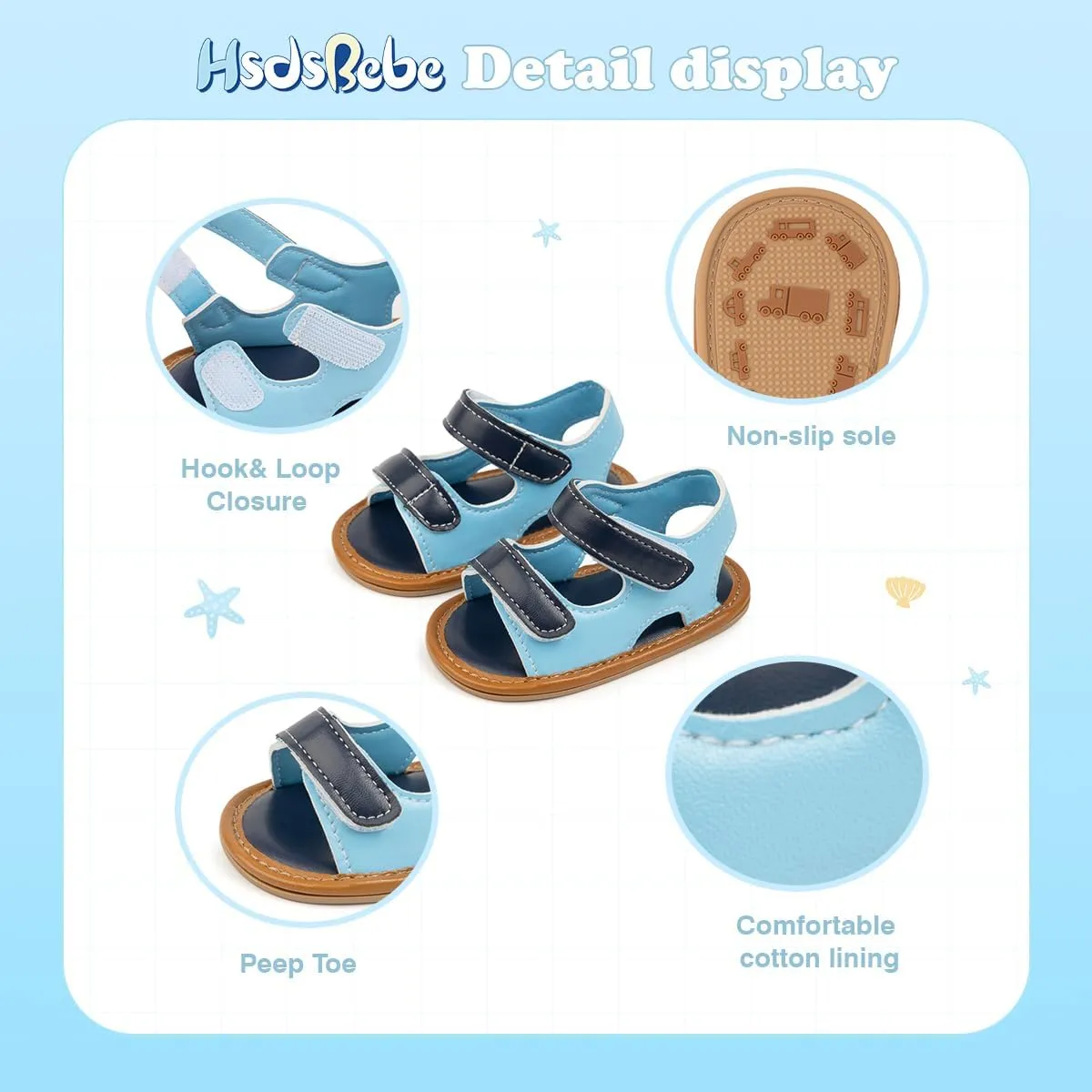 HsdsBebe Infant Baby Boys Girls Summer Beach Sandals Breathable Athletic Anti-slip Soft Sole Newborn First Walker Crib Shoes