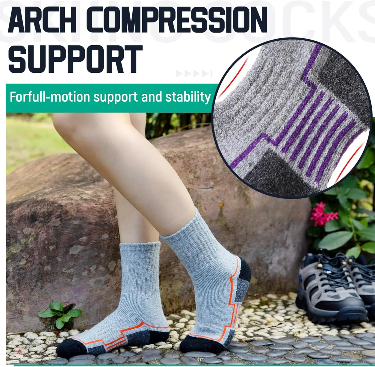 Kids Hiking Walking Socks Boys Girls Toddlers Merino Wool Warm Wicking Cushion Winter Crew Boot Socks
