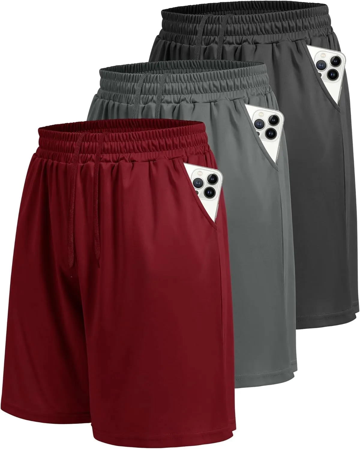 LalaHooK 3 Pack Athletic Gym Mens Shorts - Casual Black Quick Dry Basketball Shorts with Pockets for Workout Running