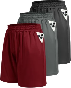 LalaHooK 3 Pack Athletic Gym Mens Shorts - Casual Black Quick Dry Basketball Shorts with Pockets for Workout Running