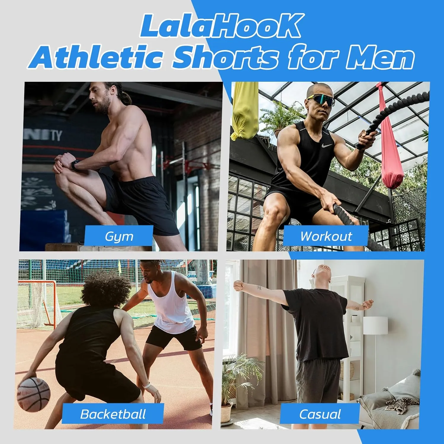 LalaHooK 3 Pack Athletic Gym Mens Shorts - Casual Black Quick Dry Basketball Shorts with Pockets for Workout Running