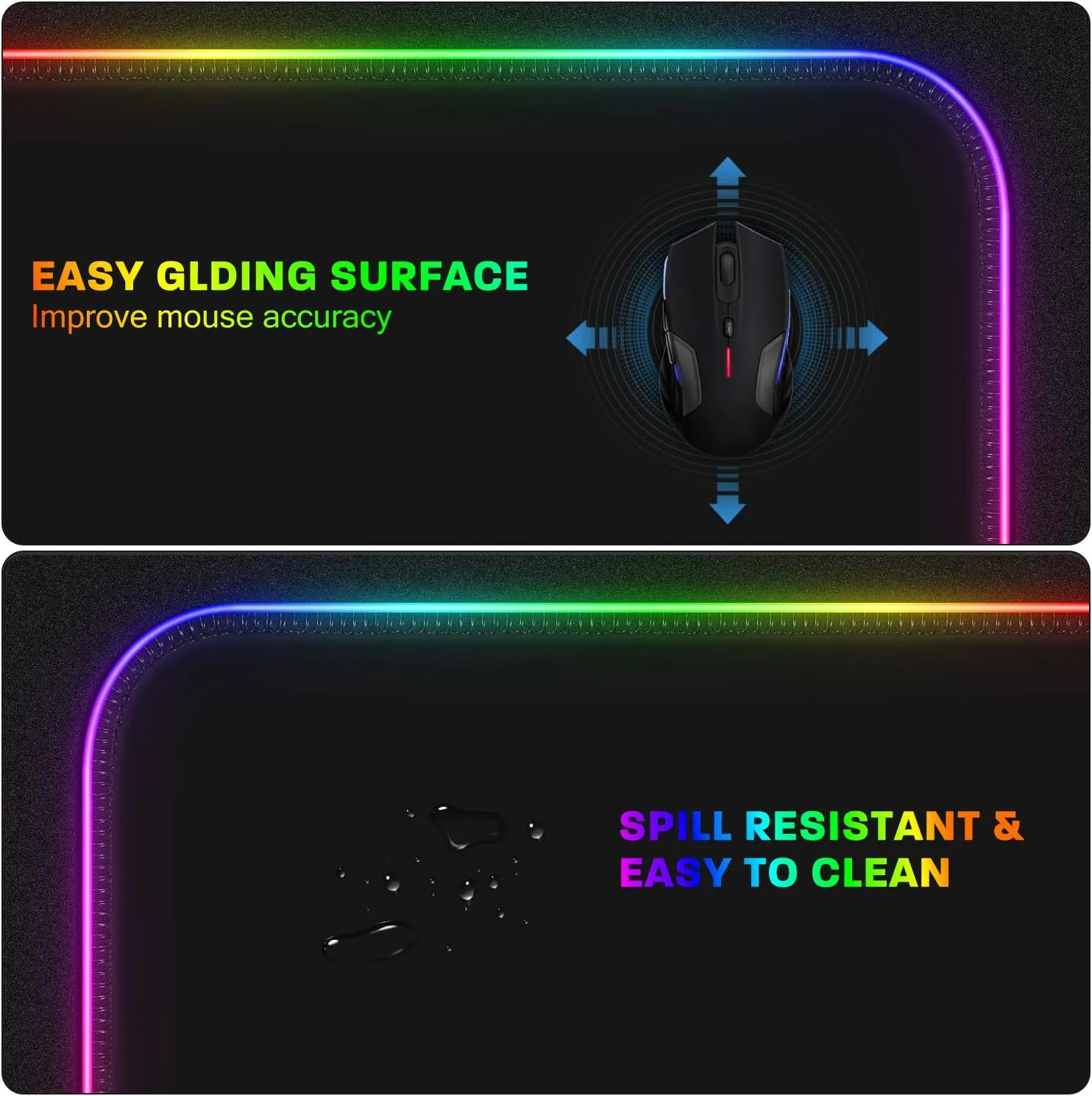 LeadsaiL RGB Gaming Mouse Pad, 15 Light Modes LED Soft Extra Extended Large Mousepad, Non-Slip Rubber Base Computer Keyboard Mouse Mat with Durable Stitched Edges- 31.5 X 12 Inch (RGB Black)