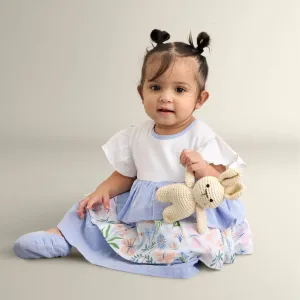 Milena Short-Sleeves Tiered Dress With A Mix Of Chambray & Enchanted Flora Print - Multi