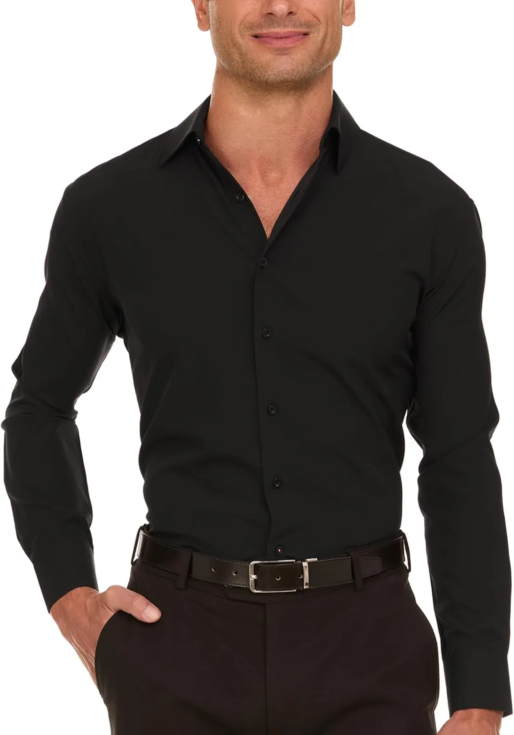 Nautica Slim Fit Mens Dress Shirts Long Sleeve Performance Polyester Fabric Wrinkle Free 4-Way Stretch