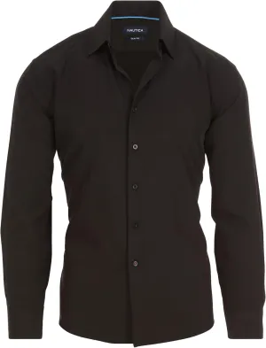 Nautica Slim Fit Mens Dress Shirts Long Sleeve Performance Polyester Fabric Wrinkle Free 4-Way Stretch