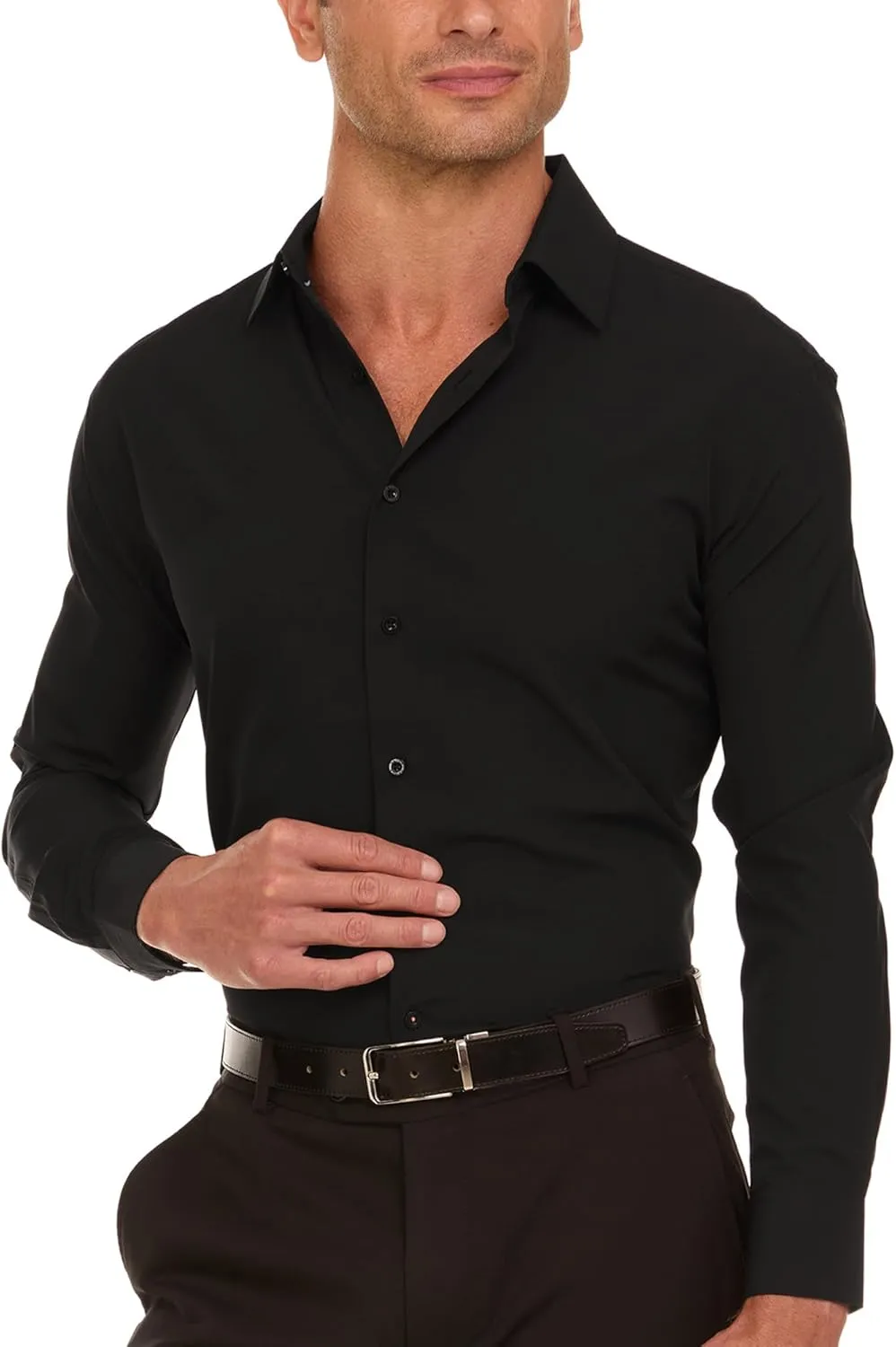 Nautica Slim Fit Mens Dress Shirts Long Sleeve Performance Polyester Fabric Wrinkle Free 4-Way Stretch