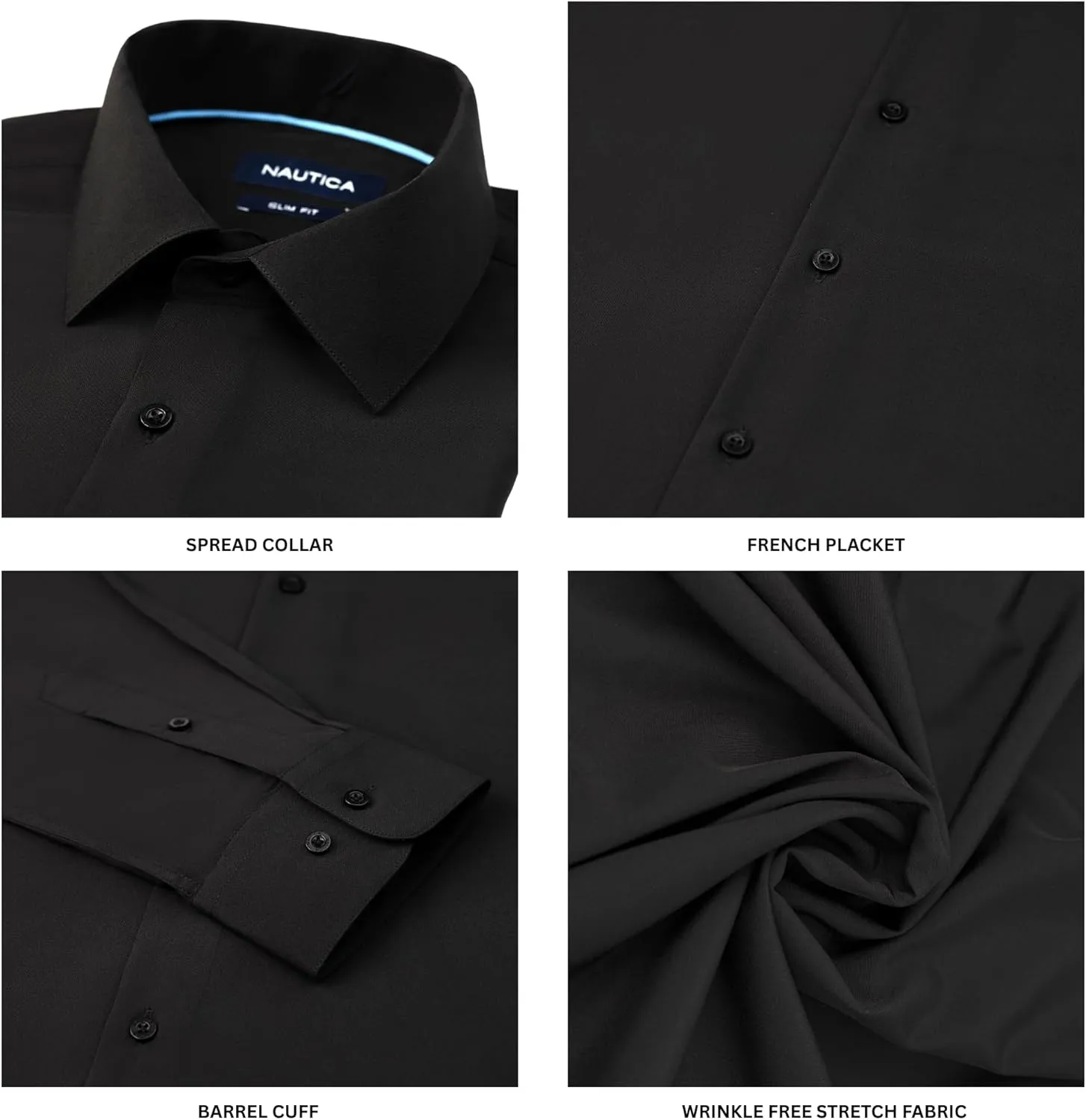 Nautica Slim Fit Mens Dress Shirts Long Sleeve Performance Polyester Fabric Wrinkle Free 4-Way Stretch