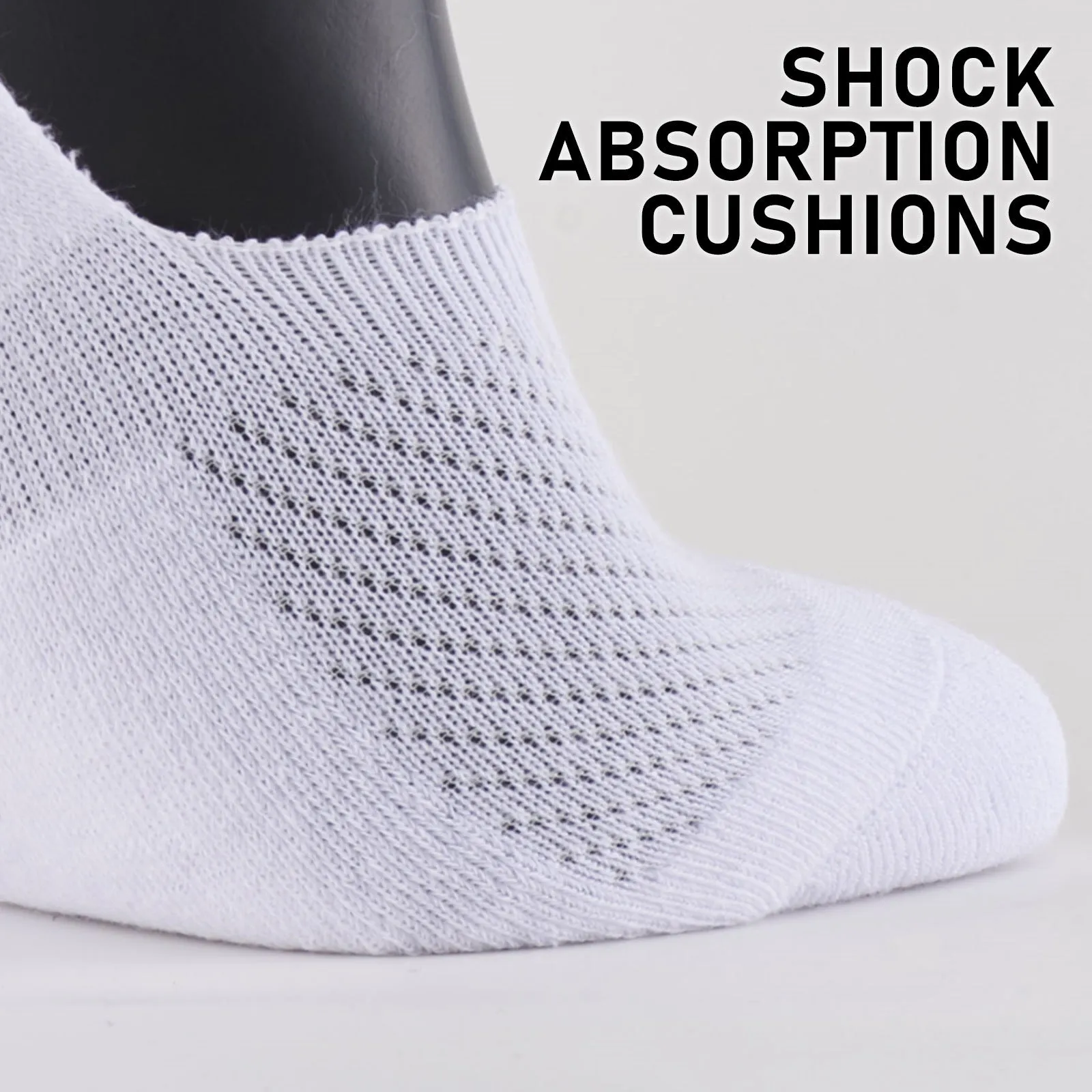 Non-Slip Cushioned No Show Socks, Breathable, 12-Pack, White - Rexy