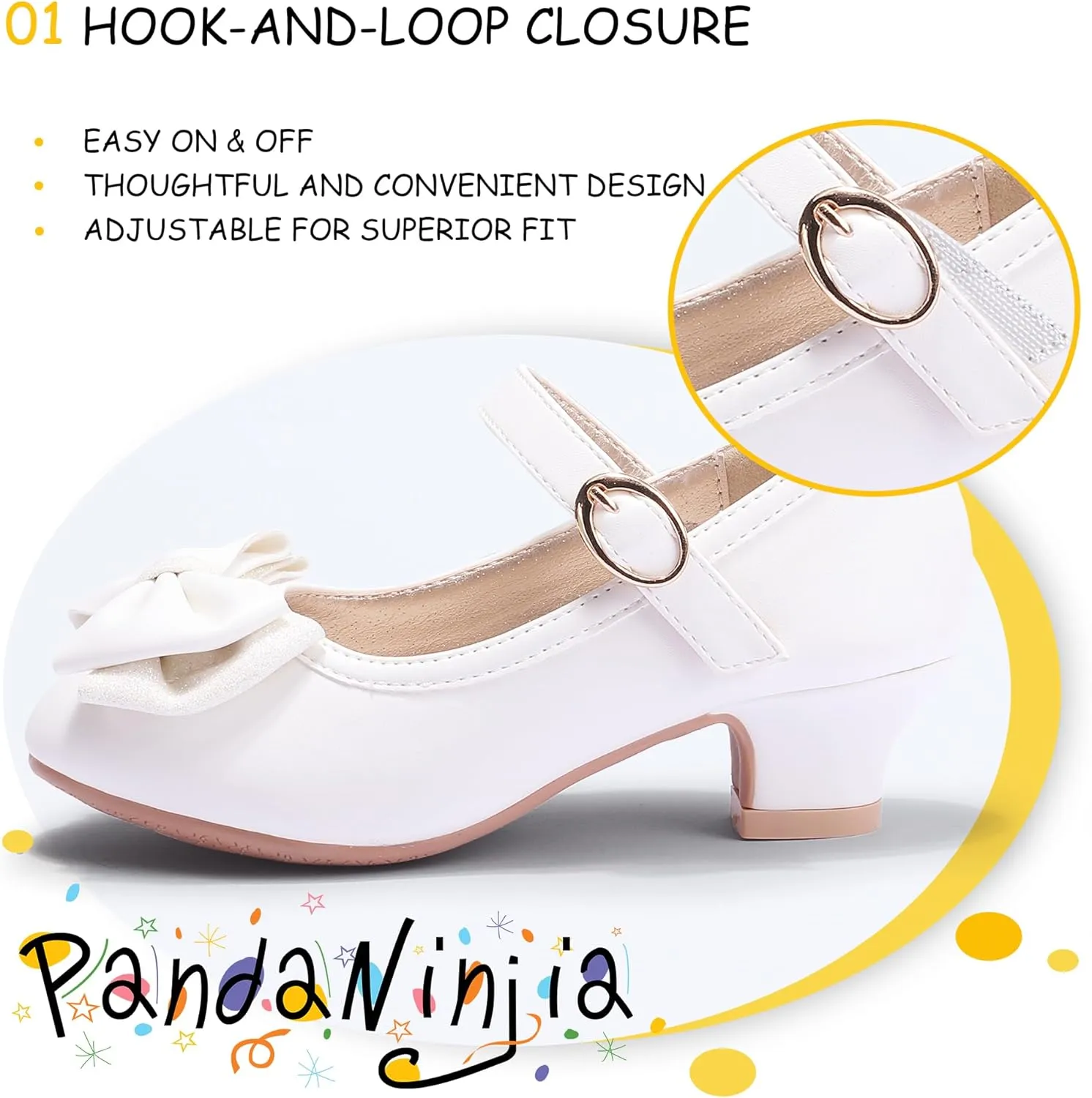 PANDANINJIA Girls Toddler/Little Kid Jada Dress Mary Jane Pumps Bow Low Heels Party Wedding Princess Shoes
