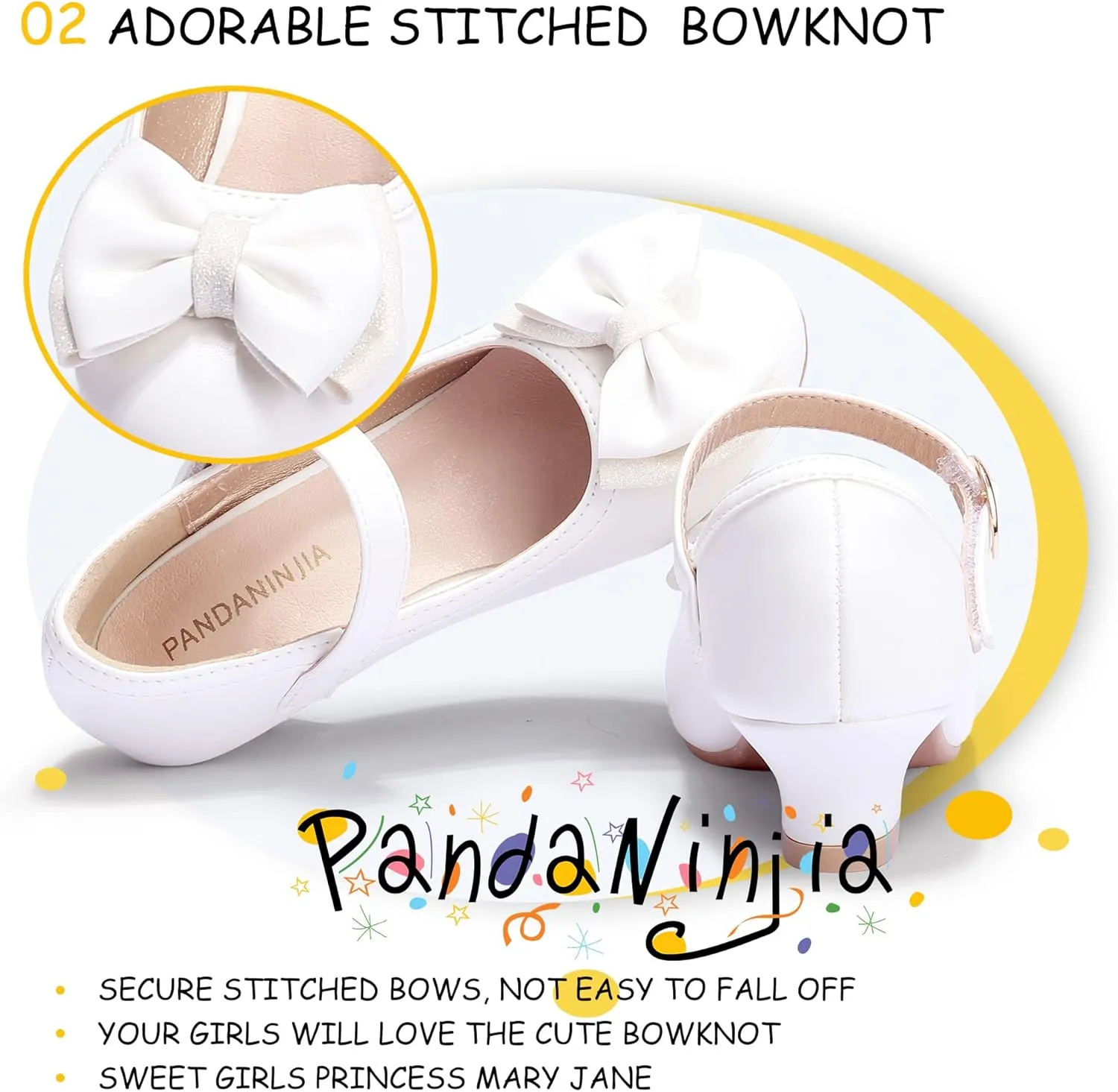PANDANINJIA Girls Toddler/Little Kid Jada Dress Mary Jane Pumps Bow Low Heels Party Wedding Princess Shoes