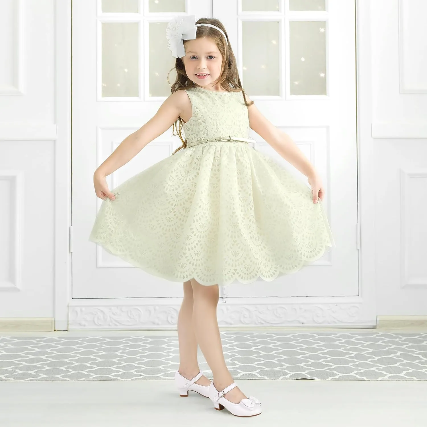 PANDANINJIA Girls Toddler/Little Kid Jada Dress Mary Jane Pumps Bow Low Heels Party Wedding Princess Shoes