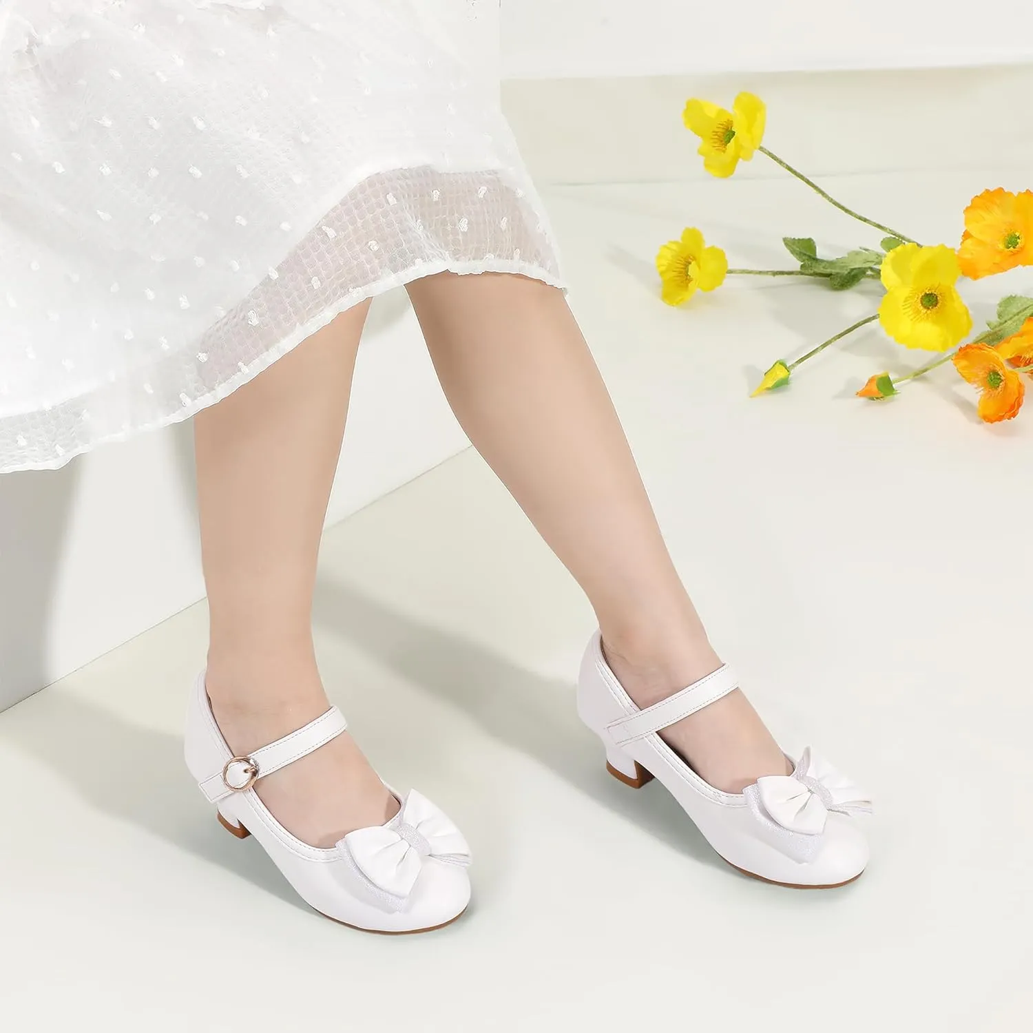 PANDANINJIA Girls Toddler/Little Kid Jada Dress Mary Jane Pumps Bow Low Heels Party Wedding Princess Shoes