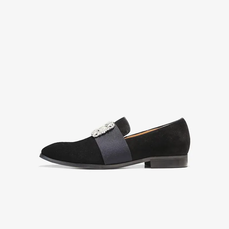 Suede Loafers with Decorative Jeweled Strap