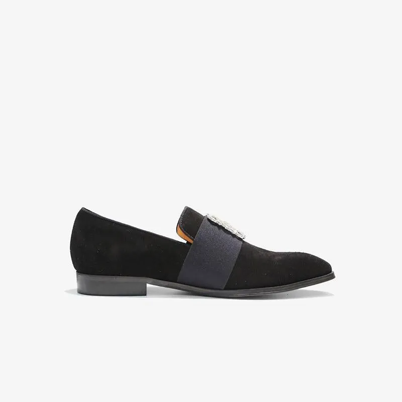 Suede Loafers with Decorative Jeweled Strap