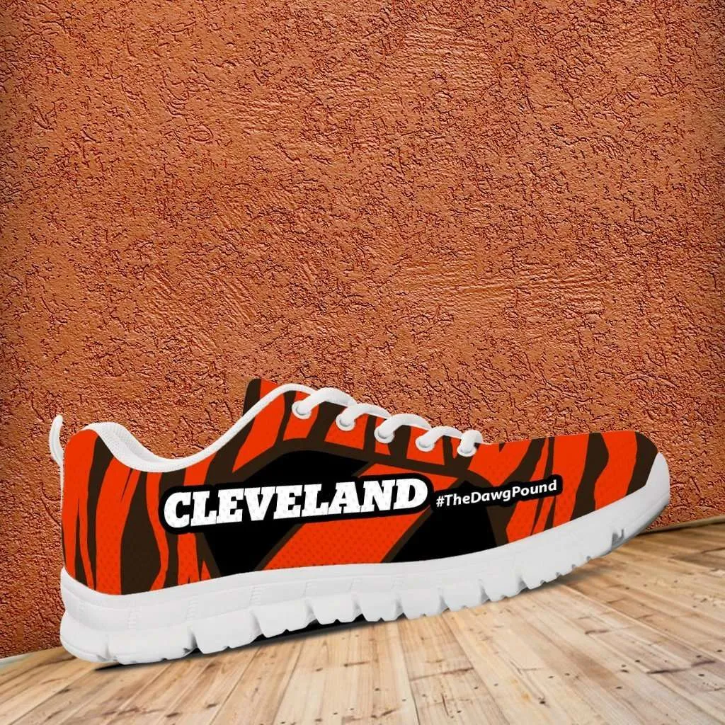 #TheDawgPound Cleveland Fan Brown / Orange Stripes Mesh Fabric Running Shoes