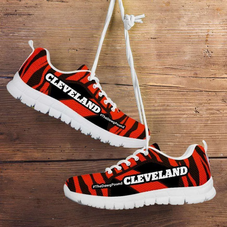 #TheDawgPound Cleveland Fan Brown / Orange Stripes Mesh Fabric Running Shoes