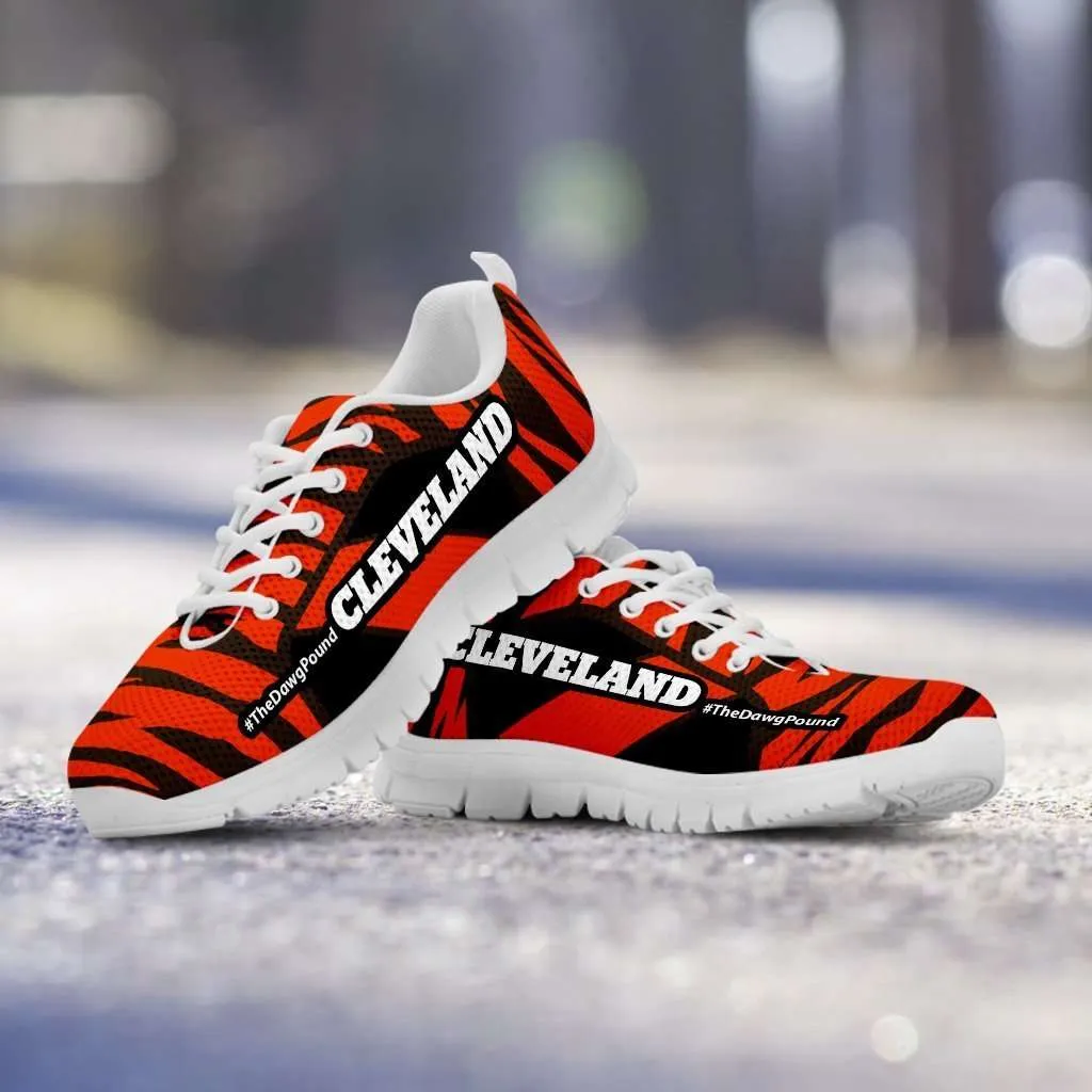 #TheDawgPound Cleveland Fan Brown / Orange Stripes Mesh Fabric Running Shoes