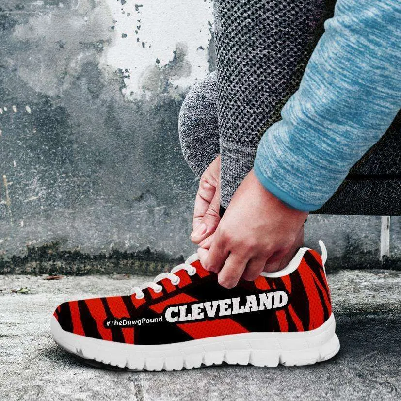 #TheDawgPound Cleveland Fan Brown / Orange Stripes Mesh Fabric Running Shoes